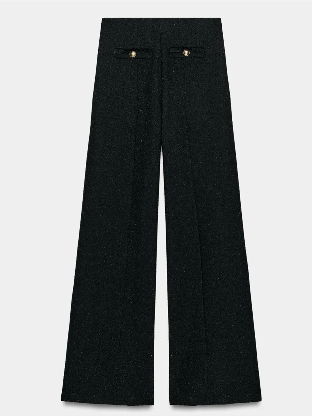 Zara NWT Black gold metallic thread Wide-Leg gold button Pants